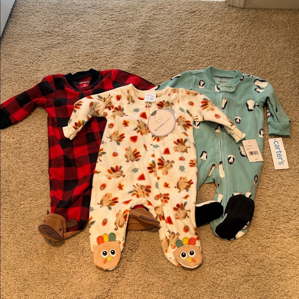 Carter's Red Plaid and Animal Print Footies Set